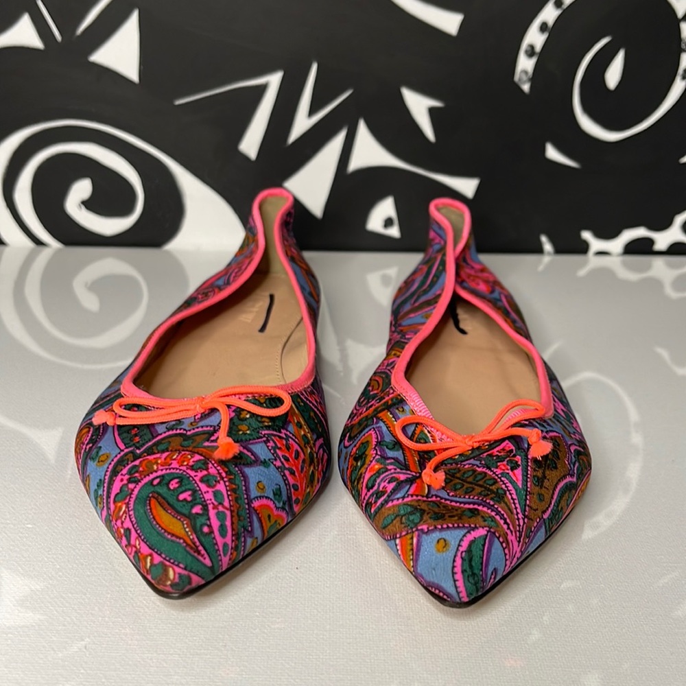 J. Crew Flats; Genuine Leather insole; Size 8.5; Pink and Blue Paisley print